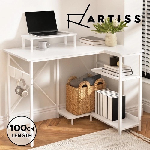 Artiss Computer Desk L-Shape Home Office Study Table Open Shelves White 100CM