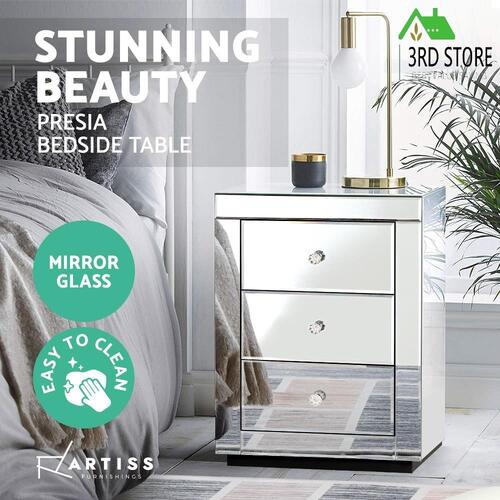 Artiss Bedside Tables Drawers Mirrored Furniture Side Table Cabinet Nightstand