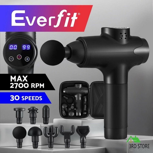 Everfit Massage Gun 30 Speed 8 Heads Vibration Muscle Massager Chargeable Black