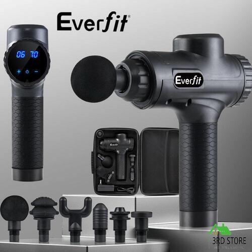 Everfit Massage Gun 6 Heads Electric Massager LCD Vibration Therapy Percussion