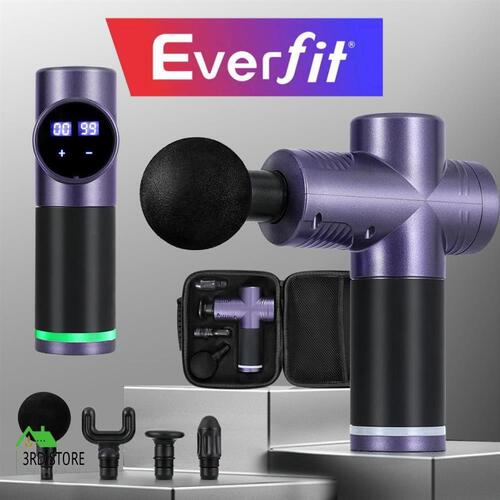 Everfit 30 Speed Massage Gun 4 Head Vibration Muscle Massager Percussion Relief Purple