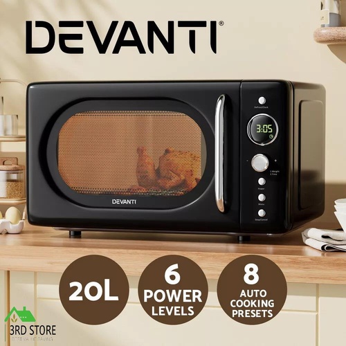 Devanti 20L Microwave Oven Countertop Cooker Timer Cooking Setting 700W Black