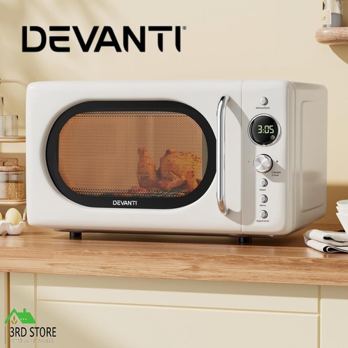 Devanti 20L Microwave Oven Countertop Cooker Timer Cooking Setting 700W Cream