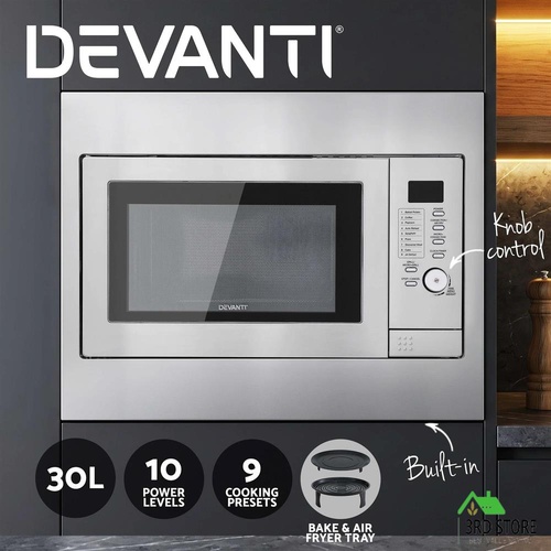 Devanti Built In Microwave Oven 30L Grill Air Fry Convection Silver