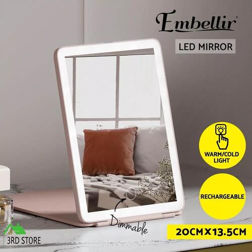 Embellir Compact Makeup Mirror w/ LED Light Portable Foldable Travel Beauty Pink