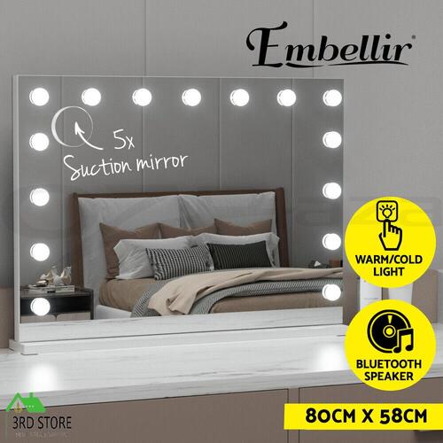 Embellir Bluetooth Makeup Mirror 80X58cm Hollywood with Light Vanity Wall 18 LED