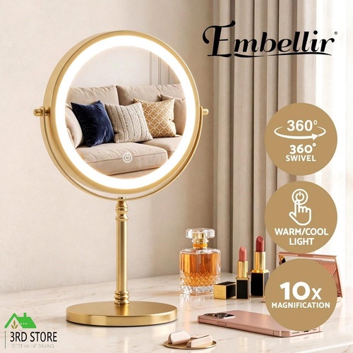 Embellir Lighted Makeup Mirror Rotation 10X Magnifying Double Sided Tabletop Gold