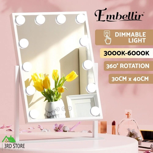 Embellir Makeup Mirror Hollywood Vanity with LED Light Rotation Tabletop White