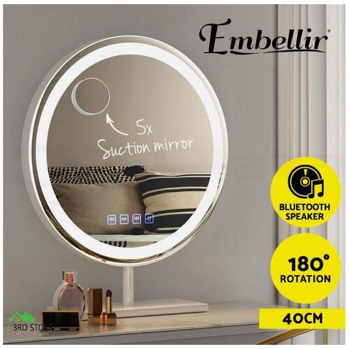 Embellir Bluetooth Makeup Mirror 40cm Hollywood with Light Vanity Dimmable Round