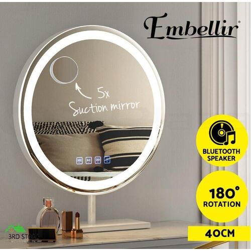 RETURNs Embellir Bluetooth Makeup Mirror 40cm Hollywood with Light Vanity Dimmable Round
