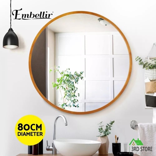 Embellir Wall Mirror Wooden Makeup Home Decor Framed Mirrors Bathroom Round 80cm