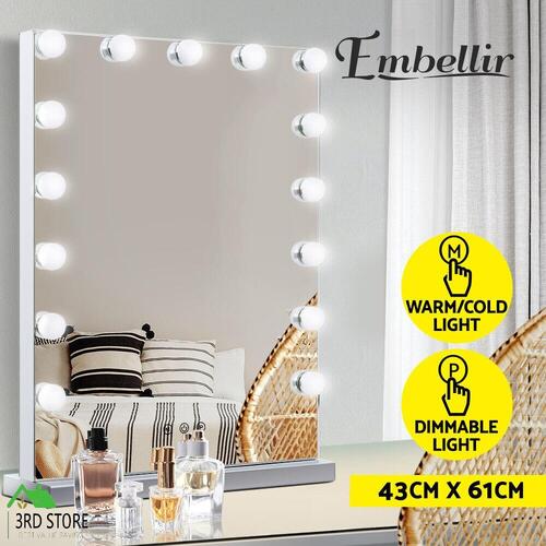 Embellir Makeup Mirror With Light 15 LED Bulbs Lighted Frameless Hollywood