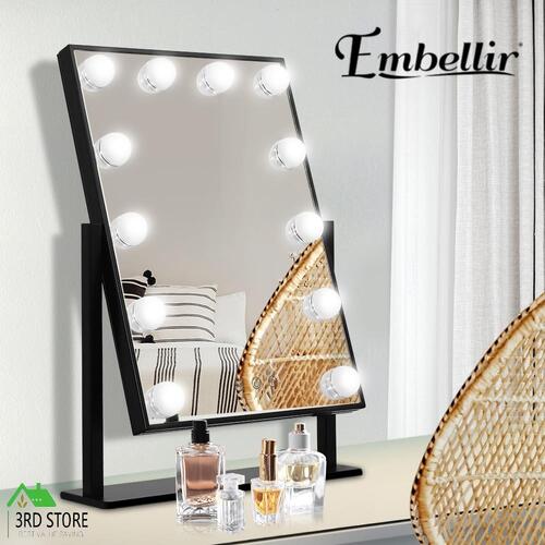 Embellir Makeup Mirror With Light 12 LED Standing Mirrors Vanity Black Hollywood