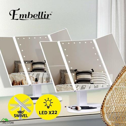Embellir Makeup Mirror With LED Light Standing Mirror Magnifying Tri-Fold Touch