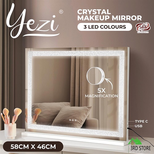 Yezi LED Makeup Mirror Crystal Hollywood Vanity Magnifying Bathroom Rechargable