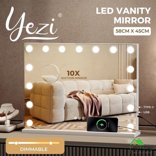 Yezi Makeup Mirror 58x45cm Hollywood with 15 LED Lights Vanity Mirrors Decor