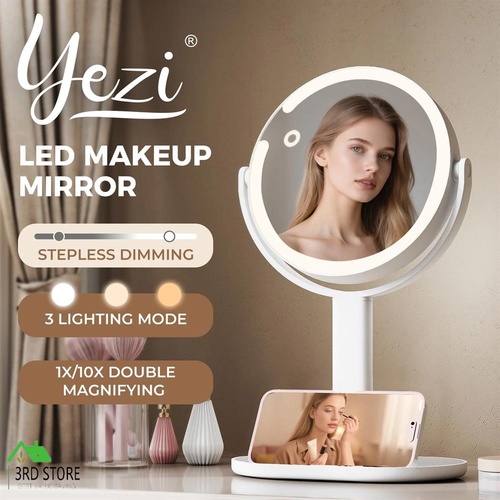 Yezi 10x Magnifying Makeup Mirror Round 360° Rotation with LED Light Double Side