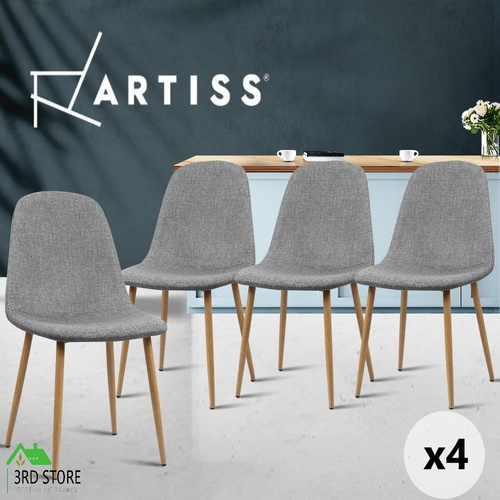Artiss Dining Chairs Fabric Chair Seat Kitchen Cafe Modern Iron Light Grey x4