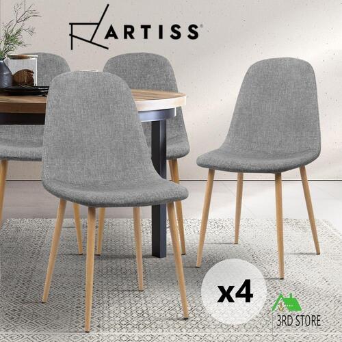 Artiss Dining Chairs Fabric Chair Seat Kitchen Cafe Modern Iron Light Grey x4