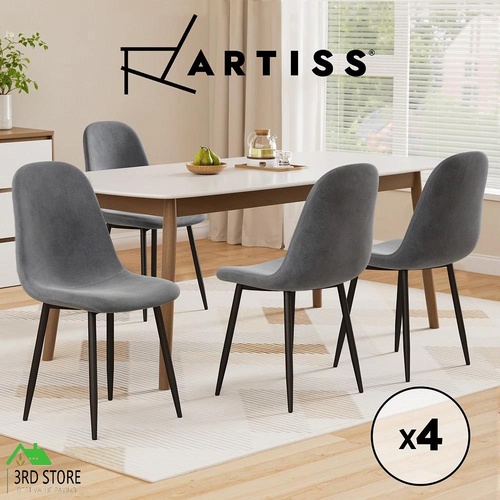 Artiss Dining Chairs Velvet Seat Cafe Kitchen Chair Modern Iron Leg Dark Grey x4