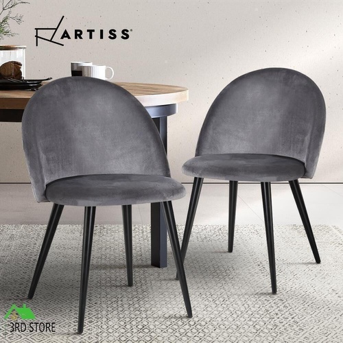 Artiss Dining Chairs Velvet Chair Seat Cafe Office Modern Iron Legs Dark Grey x2
