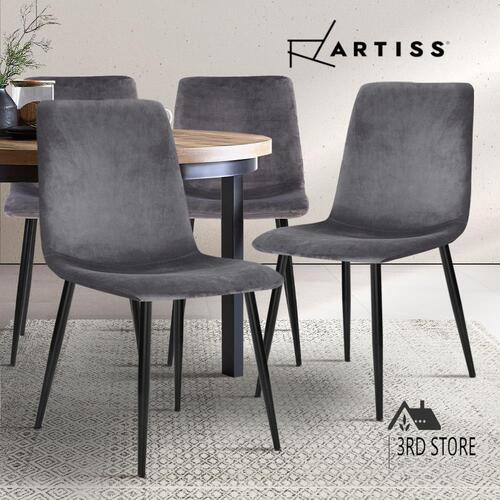 Artiss Dining Chairs Armchair Modern Velvet Seat Cafe Kitchen Iron Dark Grey x4
