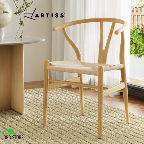 Artiss Wishbone Dining Chairs Ratter Seat Solid Wood Frame Cafe Lounge Chair