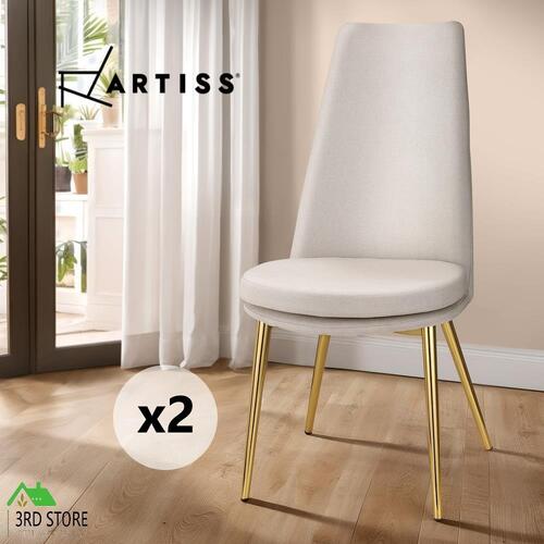 Artiss 2x Dining Chairs Cafe Chair Kitchen Modern Linen High Back Round Beige