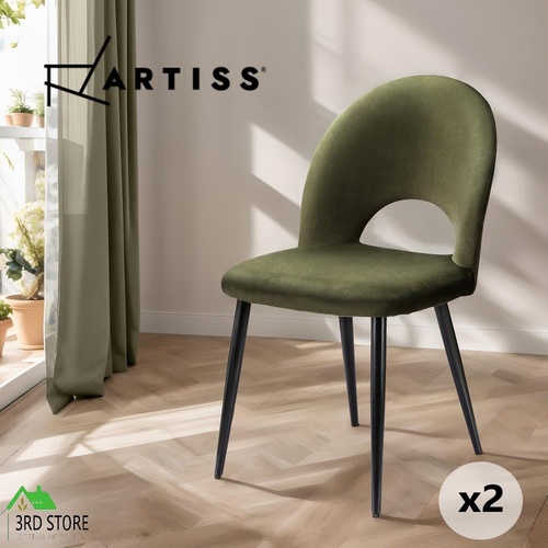 Artiss 2x Dining Chairs Side Accent Chair Cafe Kitchen Velvet Hollow Back Green