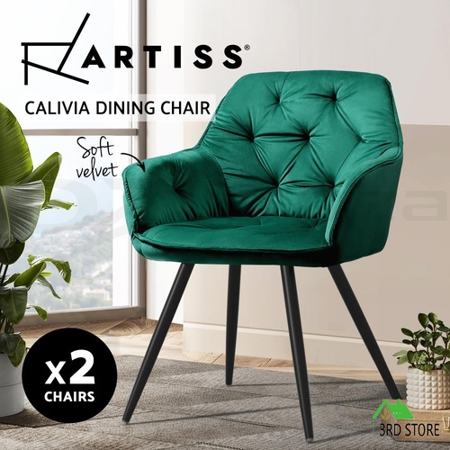 Artiss Calivia Dining Chairs Kitchen Chairs Upholstered Velvet Set of 2 Green