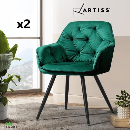 Artiss Calivia Dining Chairs Kitchen Chairs Upholstered Velvet Set of 2 Green