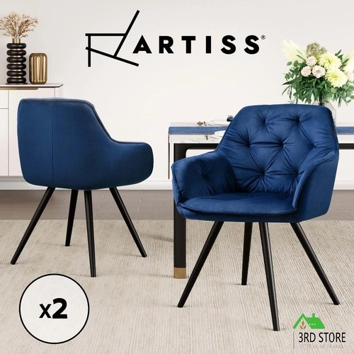 Artiss Set of 2 Calivia Dining Chairs Kitchen Chairs Upholstered Velvet Blue