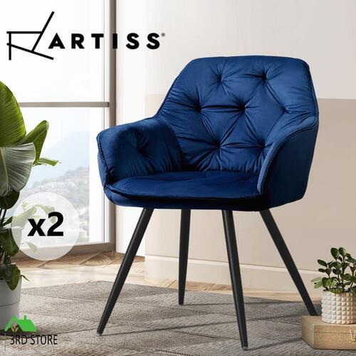 Artiss Set of 2 Calivia Dining Chairs Kitchen Chairs Upholstered Velvet Blue