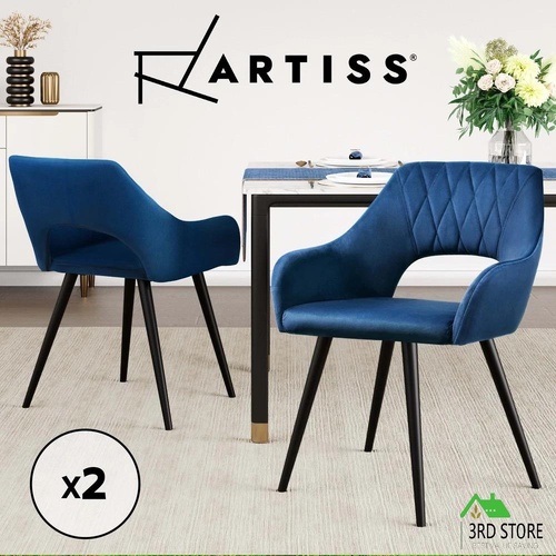 Artiss Caitlee Dining Chairs Kitchen Chairs Velvet Upholstered Set of 2 Blue