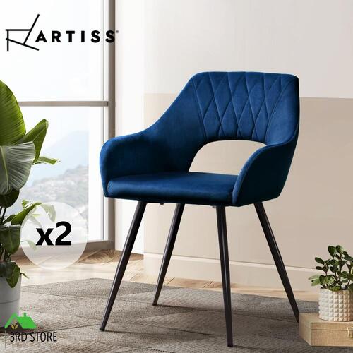 Artiss Caitlee Dining Chairs Kitchen Chairs Velvet Upholstered Set of 2 Blue