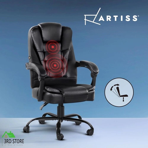 Artiss Massage Office Chair Gaming PU Leather Recliner Computer Chairs Black