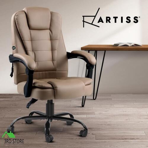Artiss Massage Office Chair PU Leather Recliner Computer Gaming Chairs Espresso