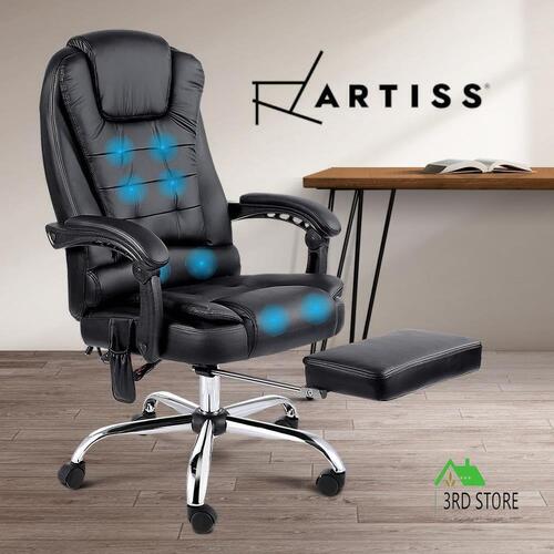 Artiss 8 Point Massage Office Chair Heated Reclining Gaming Chairs Black