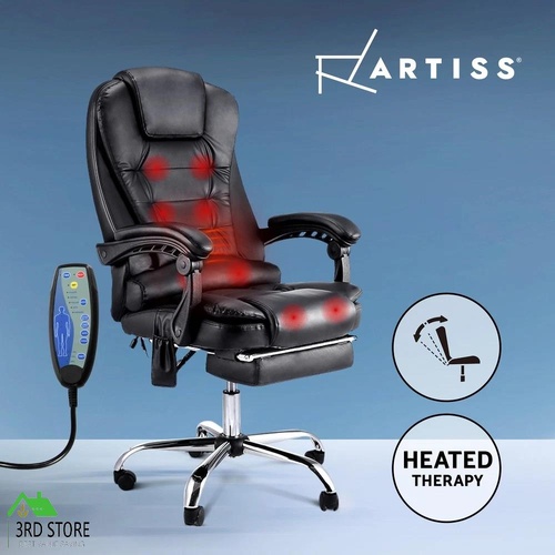 RETURNs Artiss 8 Point Massage Office Chair Heated Reclining Gaming Chairs Black