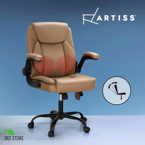 Artiss 2 Point Massage Office Chair Leather Mid Back Espresso