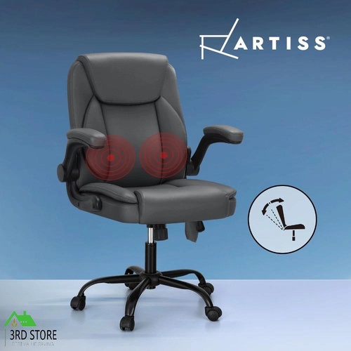 Artiss Massage Office Chair 2 Point Computer Gaming Chairs PU Leather Grey