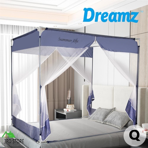Dreamz Mosquito Bed Nets Foldable Canopy Square Blue