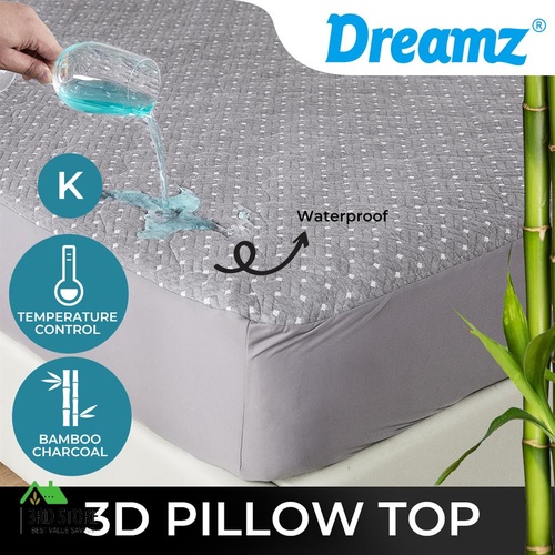 Dreamz Mattress Protector Topper Bamboo Charcoal Pillowtop Waterproof King