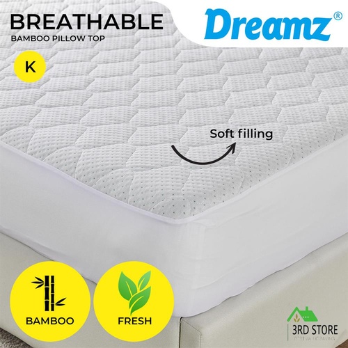 Dreamz Mattress Protector Topper Bamboo Pillowtop Waterproof Cover King