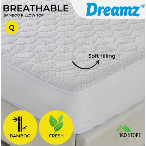 Dreamz Mattress Protector Topper Bamboo Pillowtop Waterproof Cover Queen