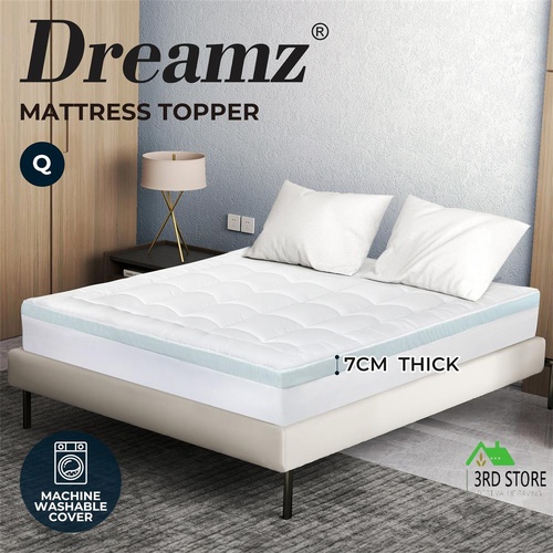 Dreamz Gel Memory Foam Mattress Topper 7cm Cooling Pressure Relief Deep Pocket