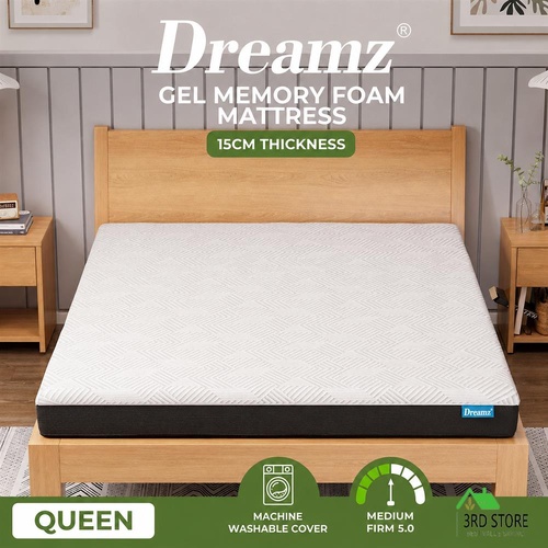 Dreamz Queen Mattress Gel Memory Foam Cooling Breathable 15cm Medium Firm