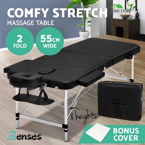 RETURNs Zenses Massage Table 55cm Portable Aluminium 2 Fold Massage Bed Beauty Therapy