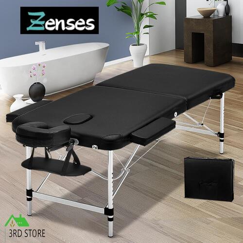 Zenses Massage Table 75cm Portable Aluminium 2 Fold Black Treatment Beauty
