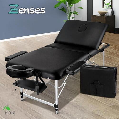 Zenses Massage Table 80CM Portable Aluminium 3 Fold Black Beauty Therapy